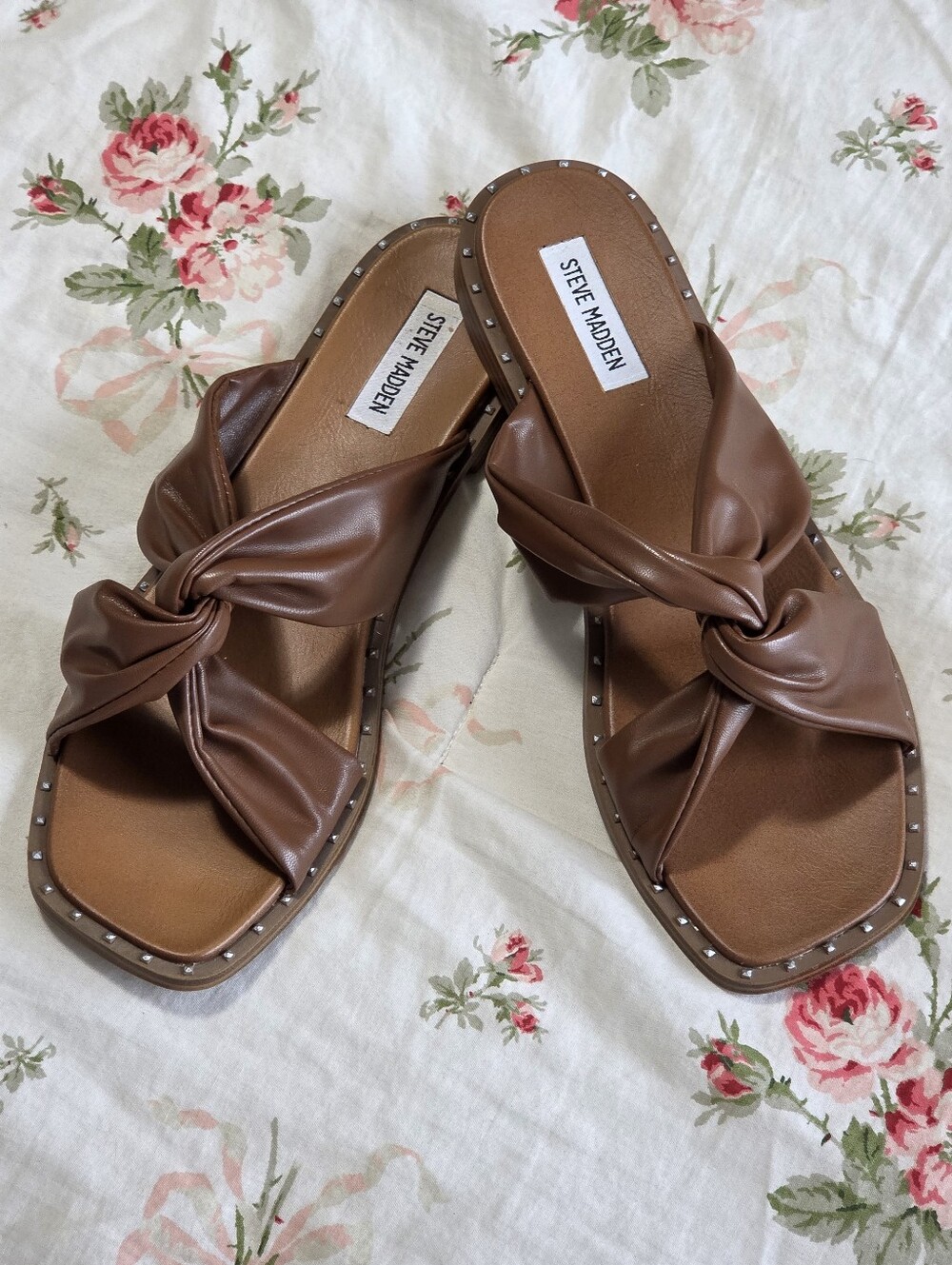 Steve Madden Brown Studded Knotted Slide Sandals Sz 9.5